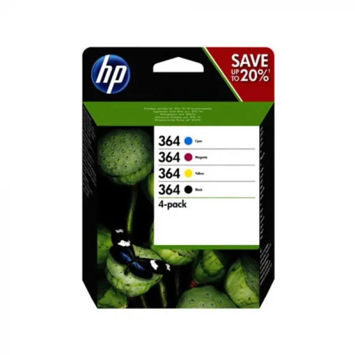 HP N9J73AE (364) SIYAH/MAGENTA/SARI/CAMGOBEGI 4 LU PAKET MUREKKEP KARTUSLARI 250/300/300/300 SAYFA