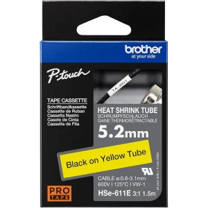 Brother P-Touch Hse-611E - Isi İle Daralan Makaron Sari Üzeri̇ne Si̇yah 5.2 Mm