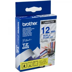 Brother P-Touch Tze-133 Tze-Tape 12Mm Şeffaf Üzeri̇ne Mavi̇ Lami̇nasyonlu Eti̇ket