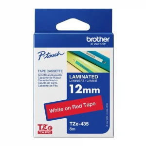 Brother P-Touch Tze-435 Tze-Tape 12Mm Kirmizi Üzeri̇ne Beyaz Lami̇nasyonlu Eti̇ket