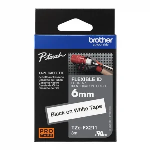 Brother P-Touch Tze-Fx211 Tze-Tape 6Mm Beyaz Üzeri̇ne Si̇yah Esnek Lami̇nasyonlu Eti̇ket