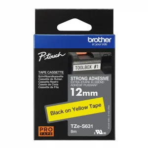 Brother P-Touch Tze-S631 Tze-Tape 12Mm Sari Üzeri̇ne Si̇yah Güçlü Yapişkanli Lami̇nasyonlu Eti̇ket