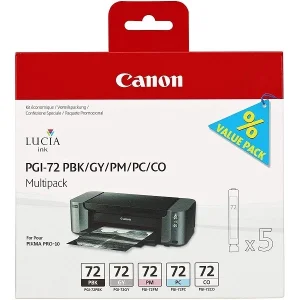 Canon 6403B007 PGI-72 Siyah/Sarı/Kırmızı/Mavi/Parlaklık Düzenleyici Multipack Mürekkep Kartuş