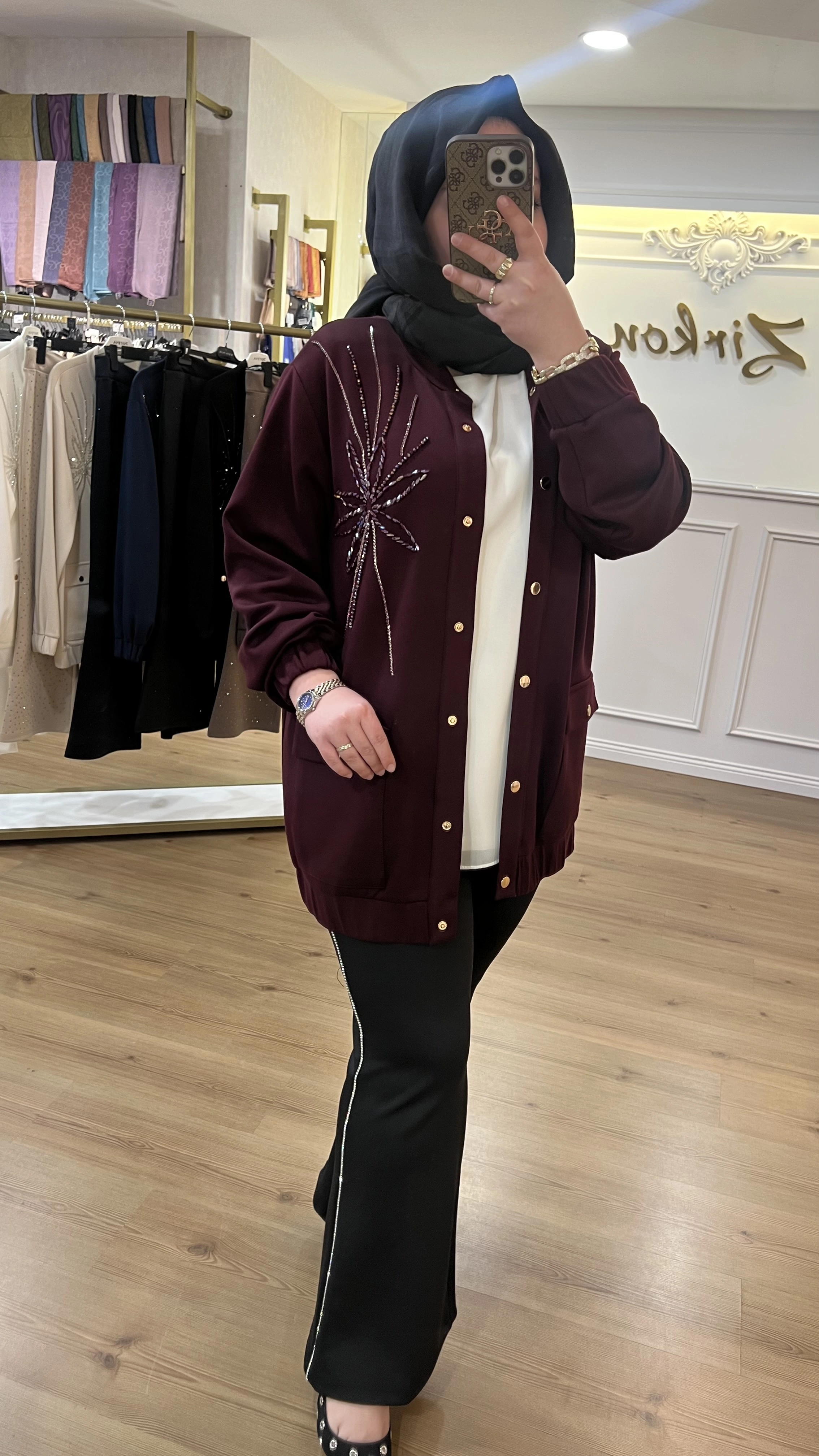 Pureva Taş İşlemeli Bomber Ceket