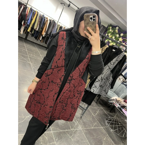 MEVA BY PUREVA Damar Desenli İşleme Yelekli Üçlü Takım