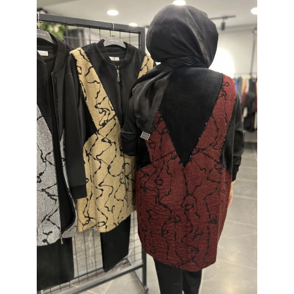 MEVA BY PUREVA Damar Desenli İşleme Yelekli Üçlü Takım