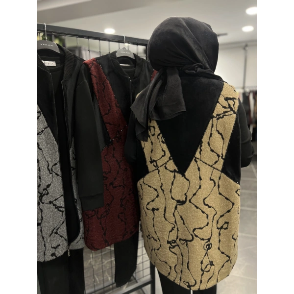 MEVA BY PUREVA Damar Desenli İşleme Yelekli Üçlü Takım