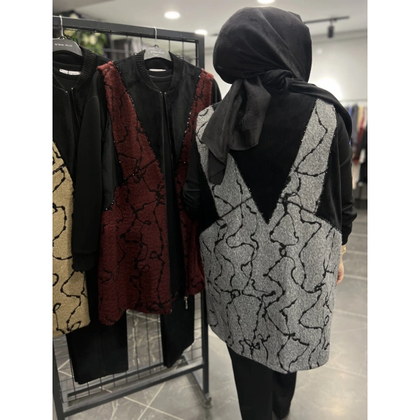 MEVA BY PUREVA Damar Desenli İşleme Yelekli Üçlü Takım