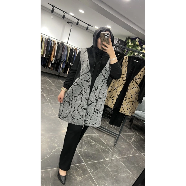 MEVA BY PUREVA Damar Desenli İşleme Yelekli Üçlü Takım