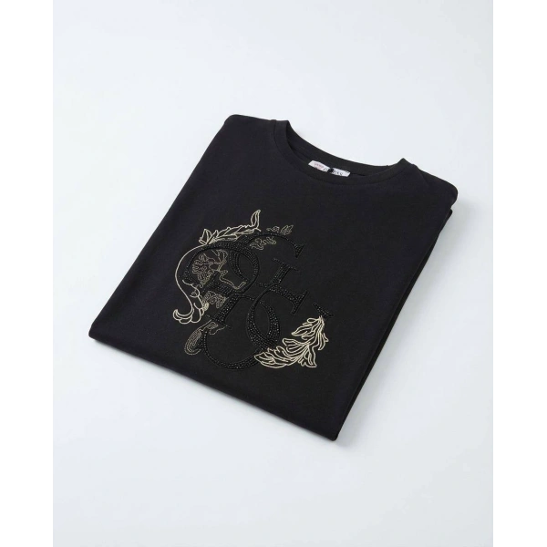 Taşlı Boncuk Nakışlı Tişört