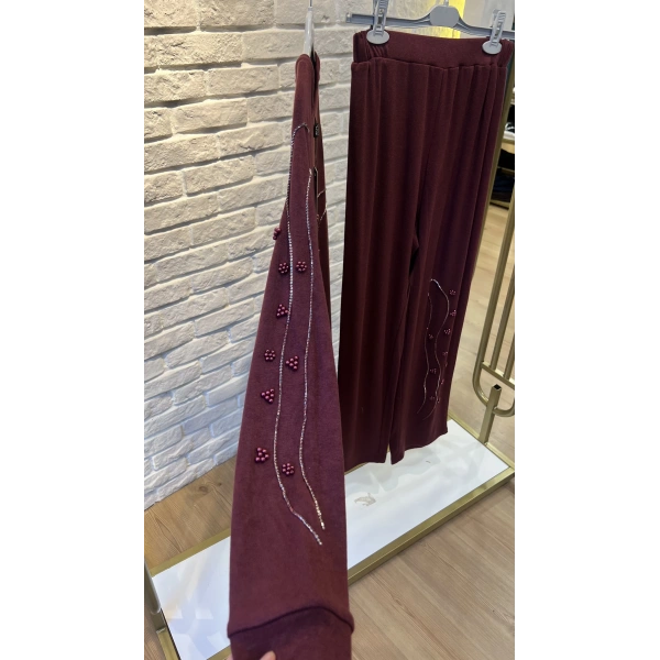 MEVA PLUS BY PUREVA İncili Taşlı Yün Triko Takım