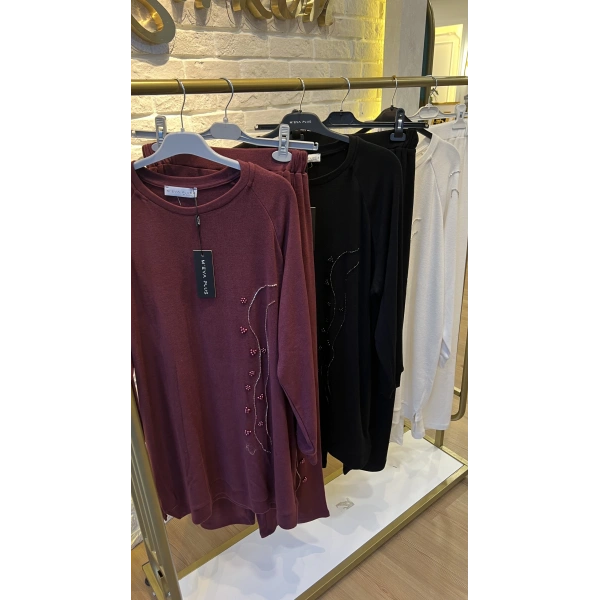 MEVA PLUS BY PUREVA İncili Taşlı Yün Triko Takım