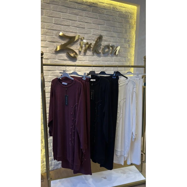 MEVA PLUS BY PUREVA İncili Taşlı Yün Triko Takım