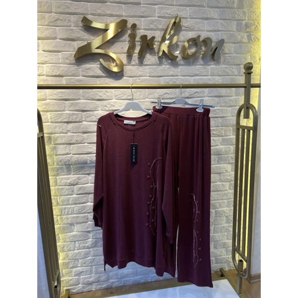 MEVA PLUS BY PUREVA İncili Taşlı Yün Triko Takım