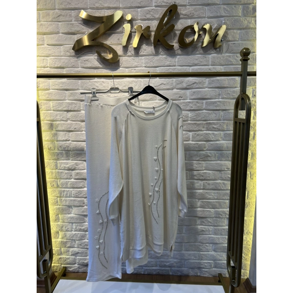 MEVA PLUS BY PUREVA İncili Taşlı Yün Triko Takım