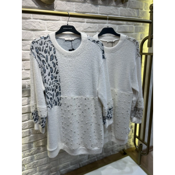 SOLİS İncili Taşlı Leopar Angora Tunik