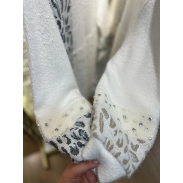 SOLİS İncili Taşlı Leopar Angora Tunik