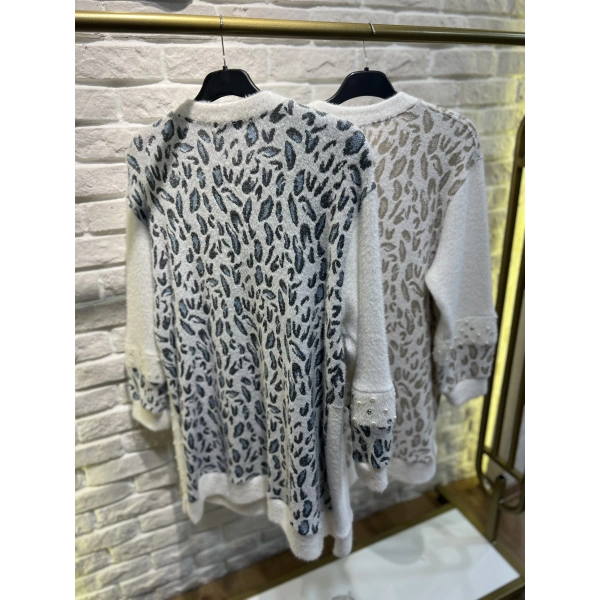 SOLİS İncili Taşlı Leopar Angora Tunik