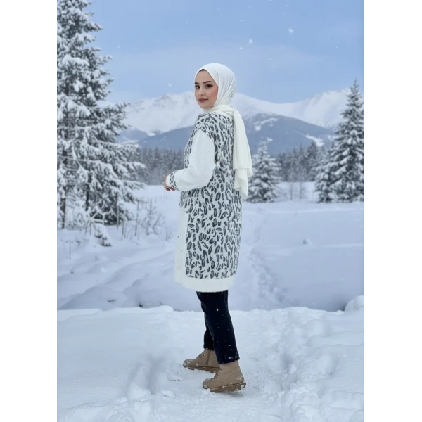 SOLİS İncili Taşlı Leopar Angora Tunik