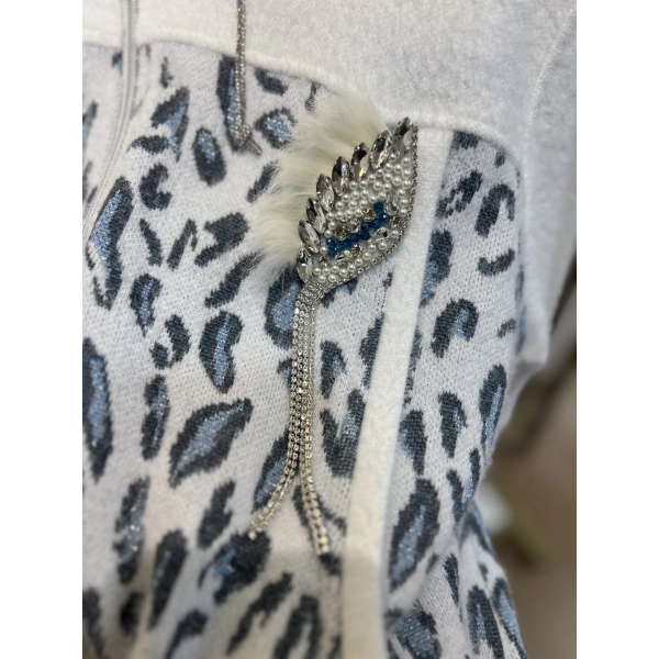 Solis Broşlu Leopar Angora Ceket