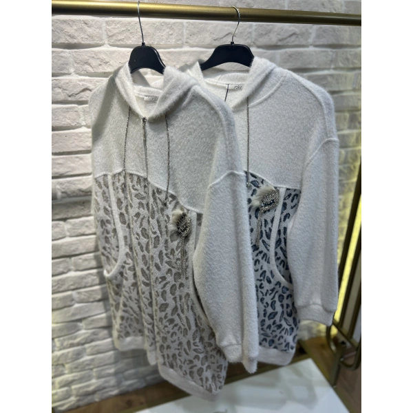 Solis Broşlu Leopar Angora Ceket