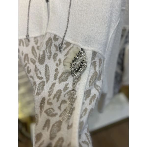 Solis Broşlu Leopar Angora Ceket