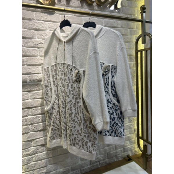 Solis Broşlu Leopar Angora Ceket
