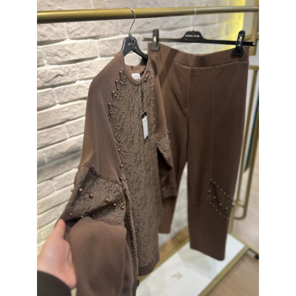 MEVA PLUS BY PUREVA İncili Jakarlı Tunik Takım