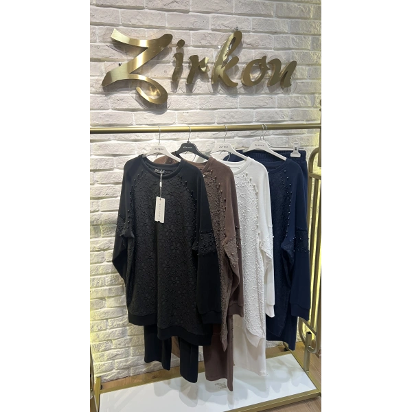 MEVA PLUS BY PUREVA İncili Jakarlı Tunik Takım