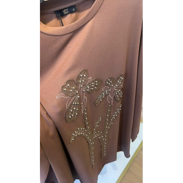 LEVİDOR DERİ NAKIŞLI ZIMBALI SWEAT