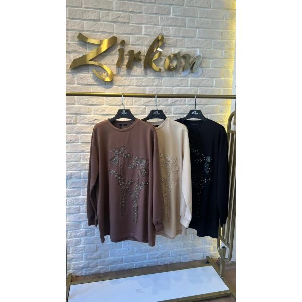 LEVİDOR DERİ NAKIŞLI ZIMBALI SWEAT