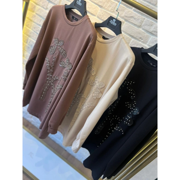 LEVİDOR DERİ NAKIŞLI ZIMBALI SWEAT