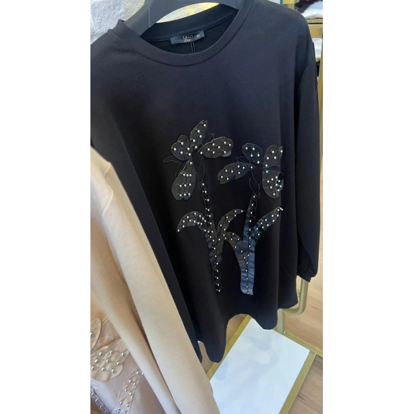 LEVİDOR DERİ NAKIŞLI ZIMBALI SWEAT