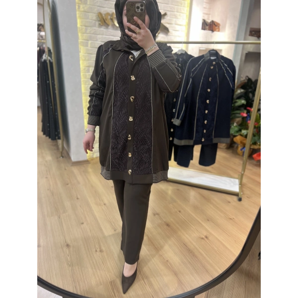 PUREVA Dantelli Nakışlı Ceketli Takım