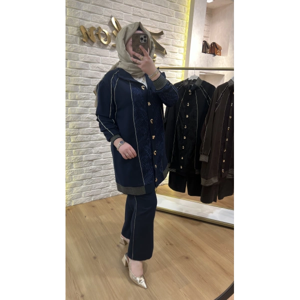 PUREVA Dantelli Nakışlı Ceketli Takım