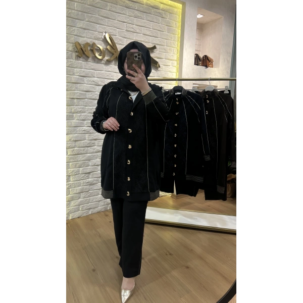 PUREVA Dantelli Nakışlı Ceketli Takım