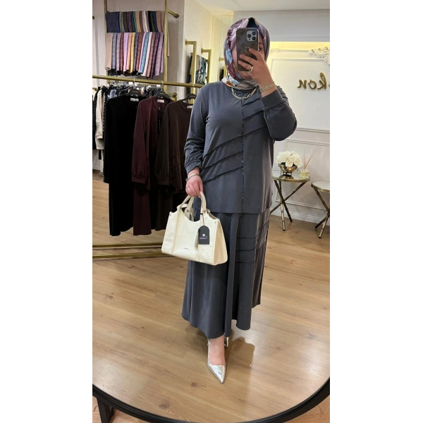 MEVA PLUS BY PUREVA Boncuklu Nervürlü Etekli Takım