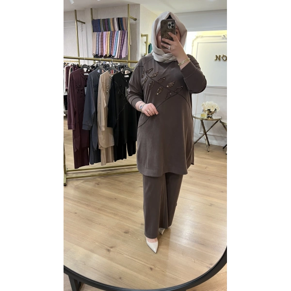 MEVA PLUS BY PUREVA Yaprak Nakışlı Tunik Takım