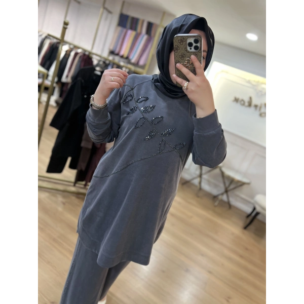 MEVA PLUS BY PUREVA Yaprak Nakışlı Tunik Takım