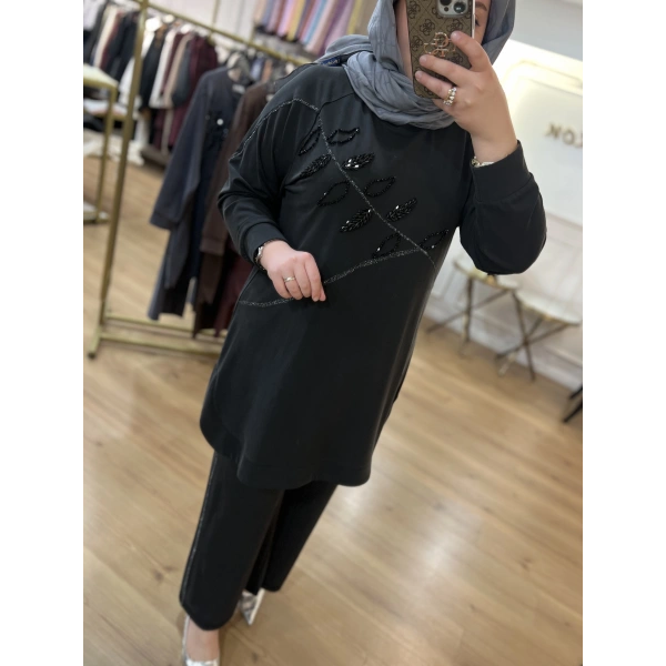 MEVA PLUS BY PUREVA Yaprak Nakışlı Tunik Takım