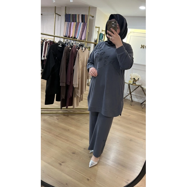 MEVA PLUS BY PUREVA Yaprak Nakışlı Tunik Takım