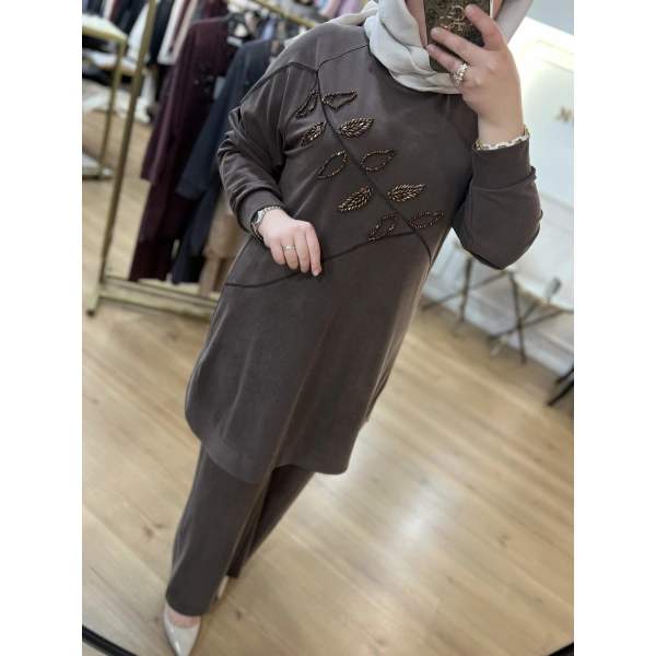 MEVA PLUS BY PUREVA Yaprak Nakışlı Tunik Takım