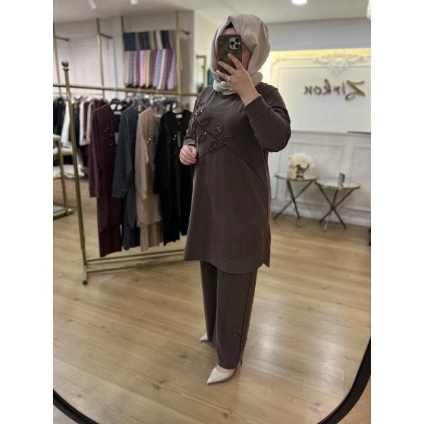 MEVA PLUS BY PUREVA Yaprak Nakışlı Tunik Takım
