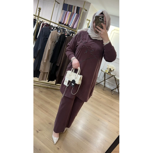 MEVA PLUS BY PUREVA Yaprak Nakışlı Tunik Takım