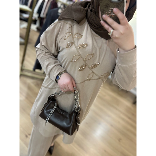 MEVA PLUS BY PUREVA Yaprak Nakışlı Tunik Takım