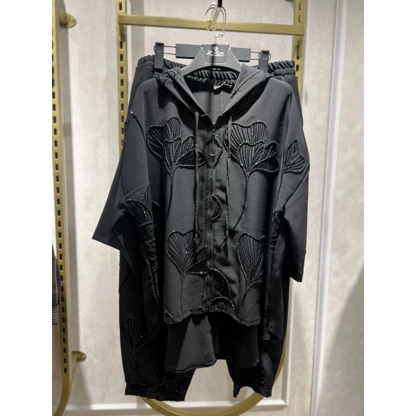 İTHAL Büyük Beden Püskürtme Taşlı & Kabartmalı şalvar Takım