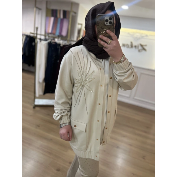 Pureva Taş İşlemeli Bomber Ceket