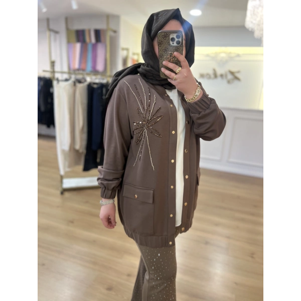 Pureva Taş İşlemeli Bomber Ceket