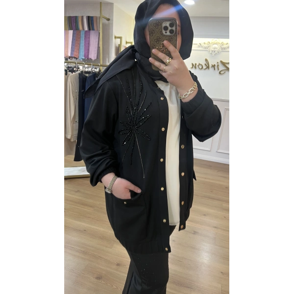 Pureva Taş İşlemeli Bomber Ceket