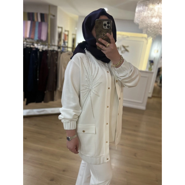 Pureva Taş İşlemeli Bomber Ceket